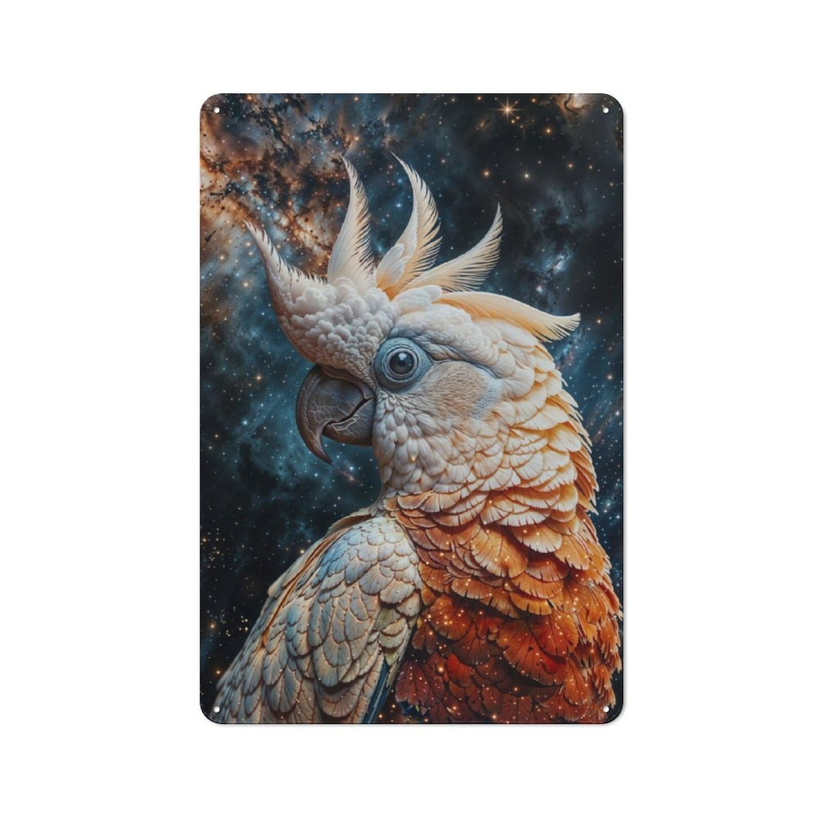 Junmoney Cosmic Cockatoo Tin Wall Plaque 30X20cm With For Hobby Room Or Studio, New Home Wall Decor For Creative Interior Collectors