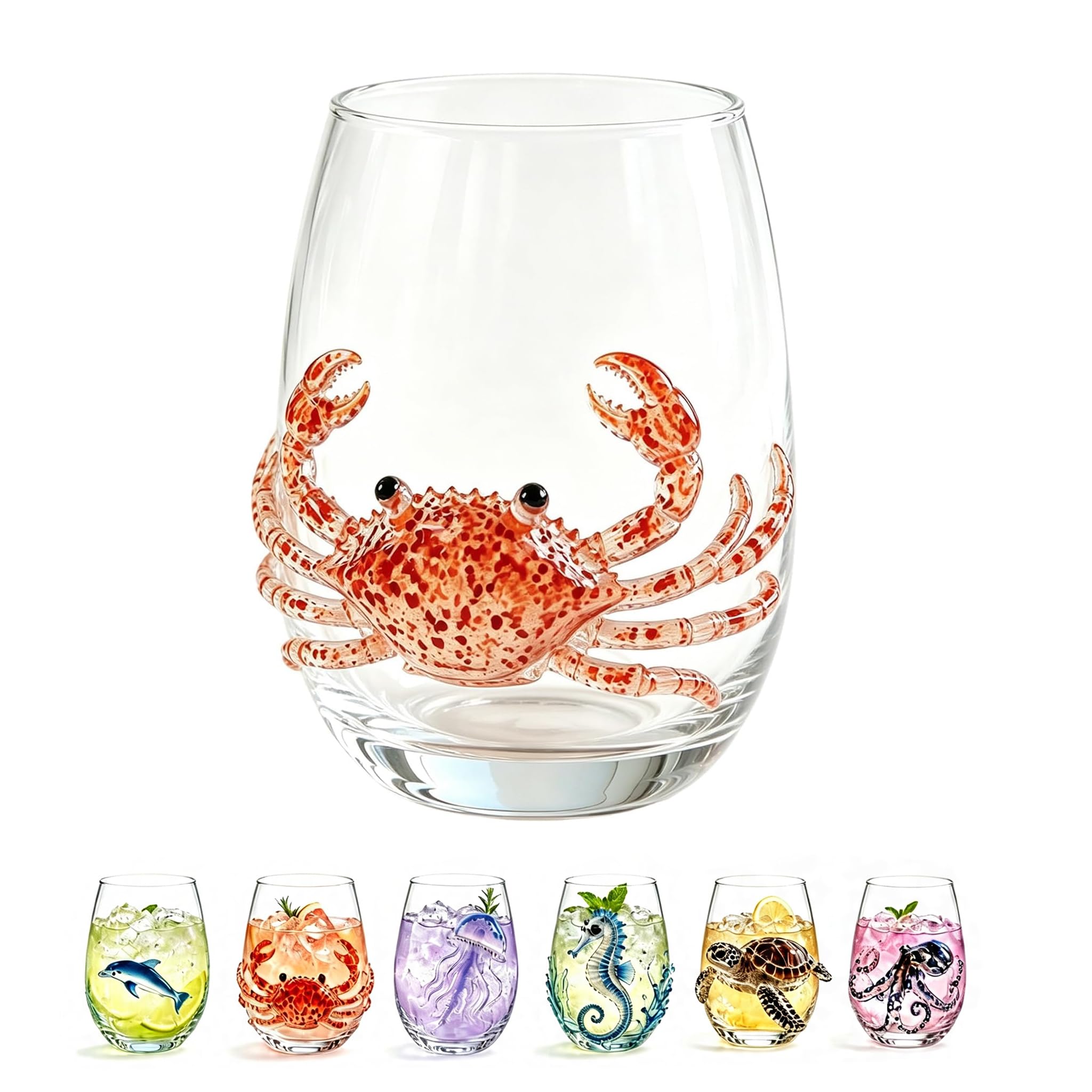 Artisanal Blue Ringed Octopus Handmade Glass Drinking Cup 12oz Barware (F)