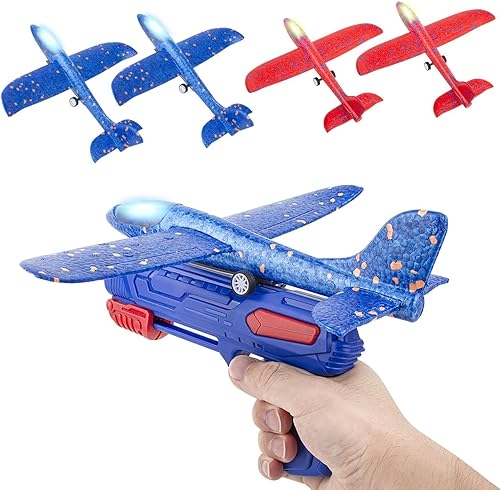 JOYGOGO Paquete de 4 aviones LED con lanzador avión de catapulta planeador de espuma de 11 pulgadas 2 modos de vuelo avión planeador volador para