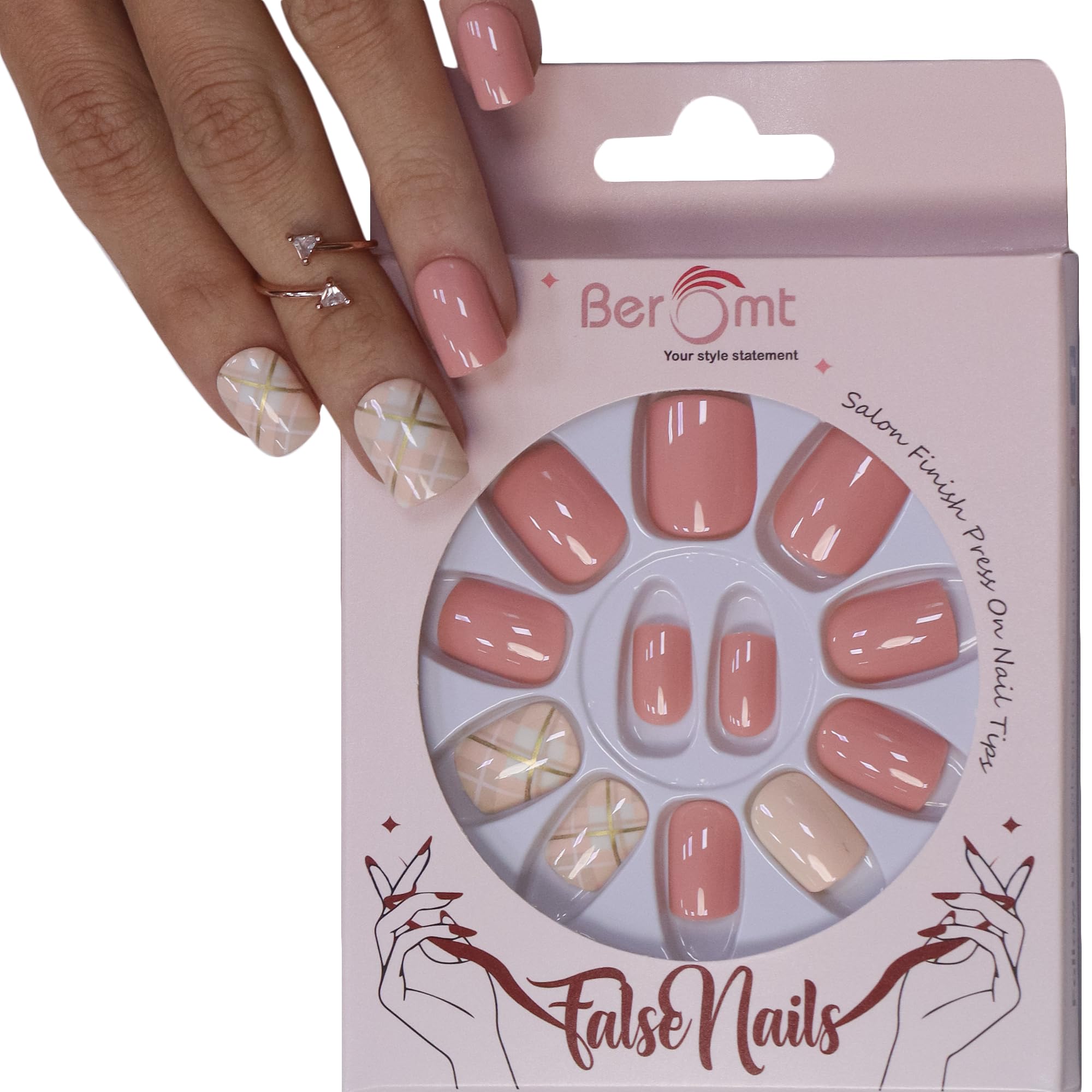 Beromt 12 Pcs Casual Printed Artificial Nails Professional Long Lasting Nail Glue Sticker Tab Salon Quality Casual False, Fake Nail Gift for Women and Girls- BFN564CN-image-30
