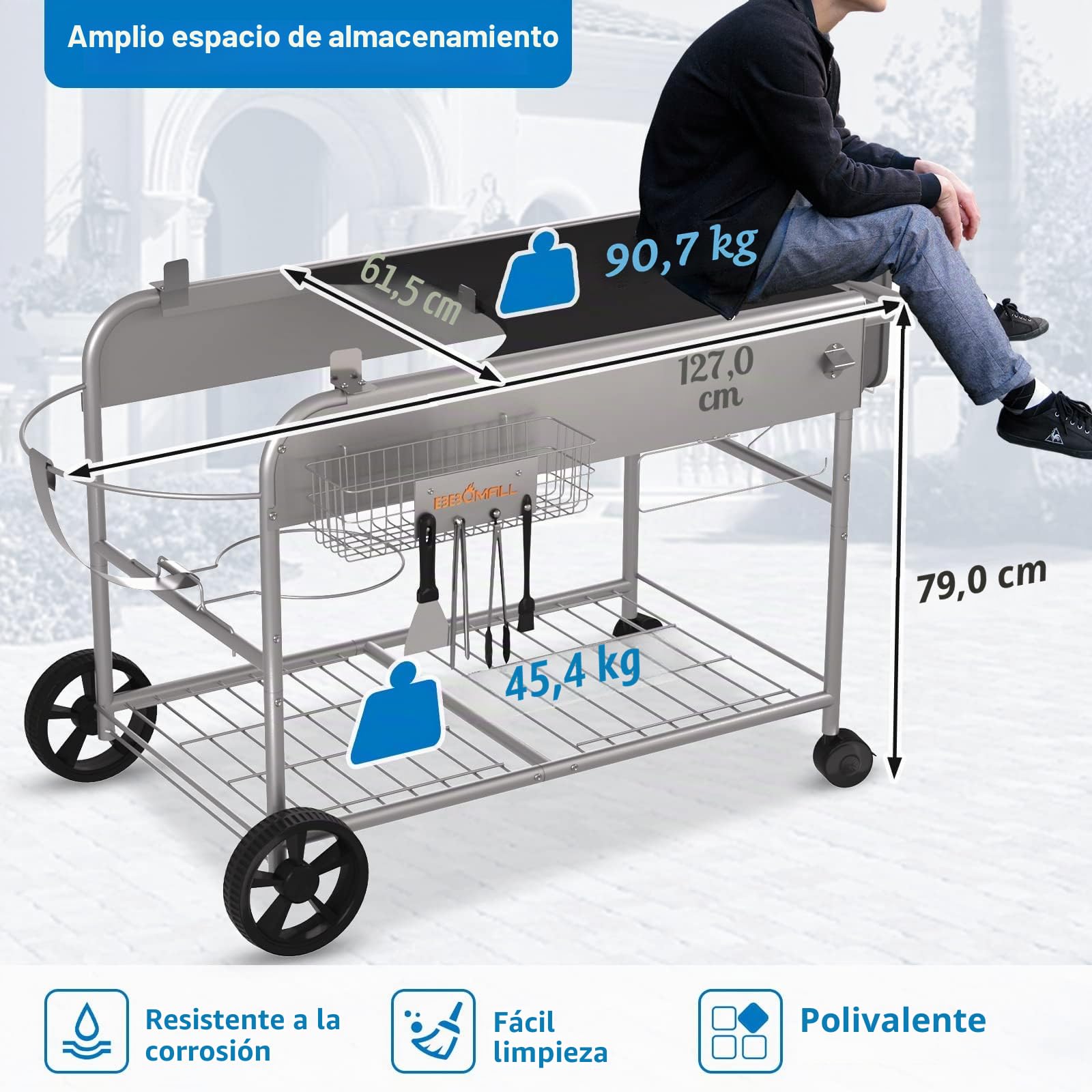 GFTIME Mesa de barbacoa de acero inoxidable para Weber de 47 cm y 57 cm, original Kettle, Premium, Master Touch, Jumbo Joe, parrilla de carbón vegetal Performer con soporte de tapa, soporte para
