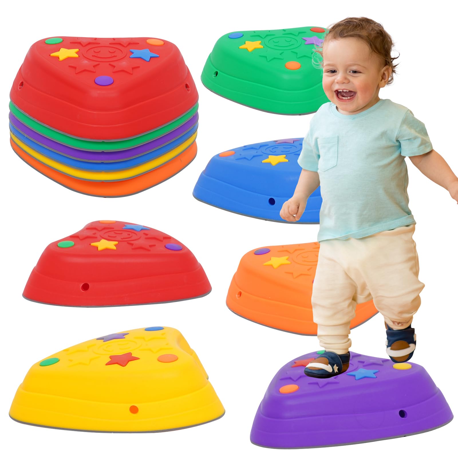 Balanciersteine für Kinder zur Förderung von Balance, Motorik & Koordination,6 PCS Rutschfeste Balanciersteine für Innen- und Außenbereiche, für Schulen, Kitas & Therapiezentren