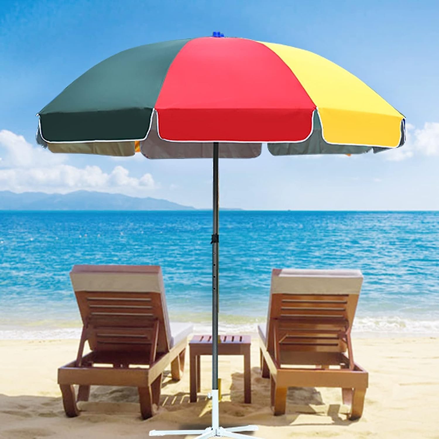 2.4M Round Patio Umbrella, Beach Umbrella with Carbon Steel Pole and 8 Ribs, Outdoor Umbrella for Balcony Lawn Pool