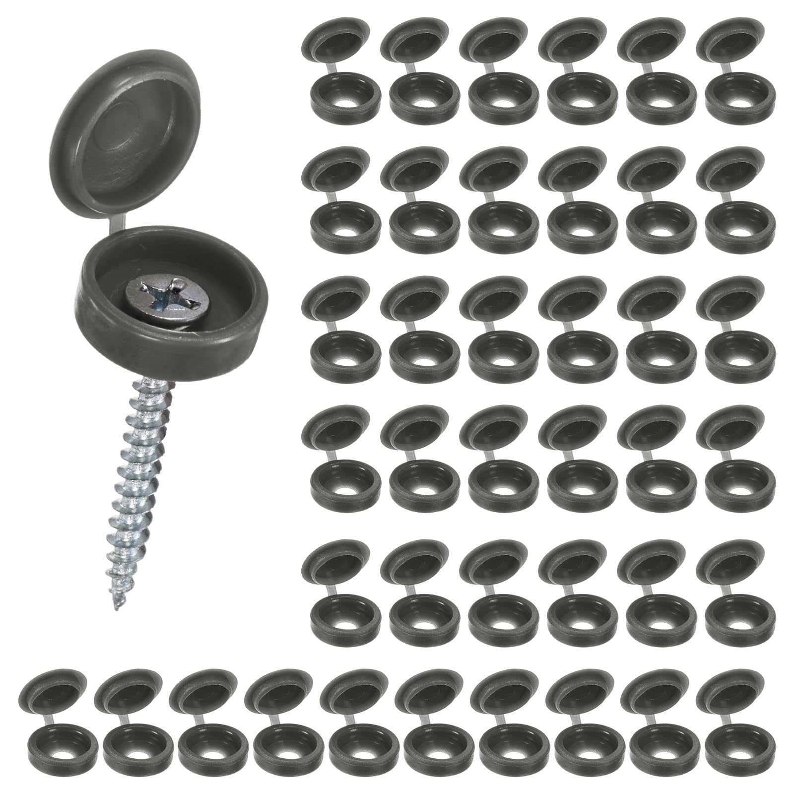 M METERXITY 200-Pack Plastic Hinged Screw Cover Caps, 4mm Shutter Screws with Caps, Fold Snap Washer Covers