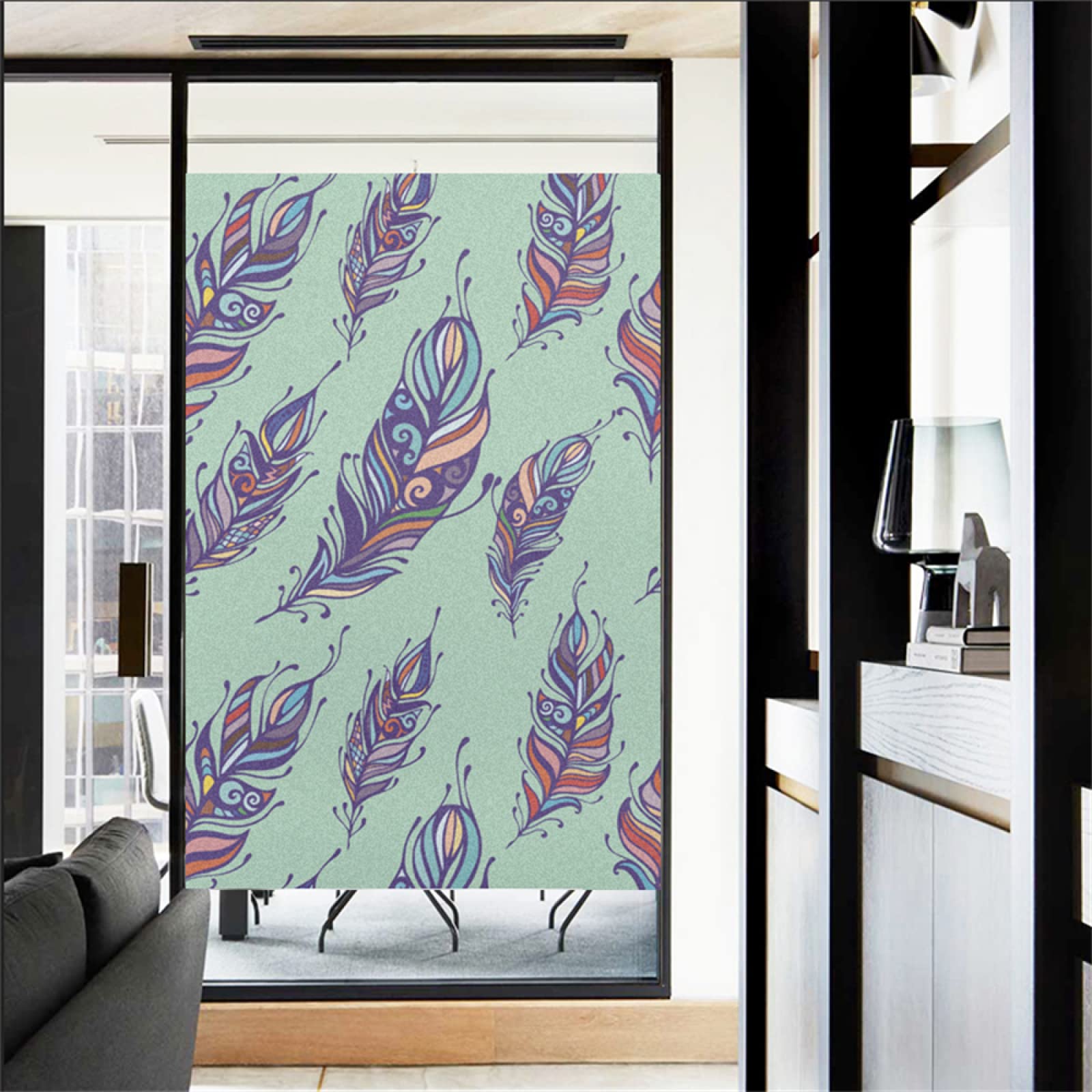 Pellicola per vetri oscurante,Pellicola privacy finestre,anti-peeping,Autoadesive,Anti-UV,piuma viola ,Ideale per Ufficio Camera da Letto Sala(90cmx200cm)