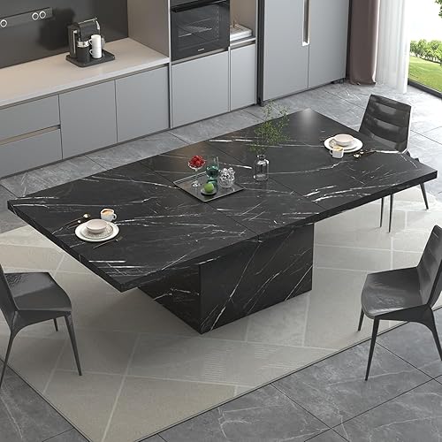 Miniatura 11 de HSH – Mesa de comedor negra de 71” para 6-8, mesa de comedor rectangular moderna de mármol sintético, mesa grande de comedor para cocina y sala de