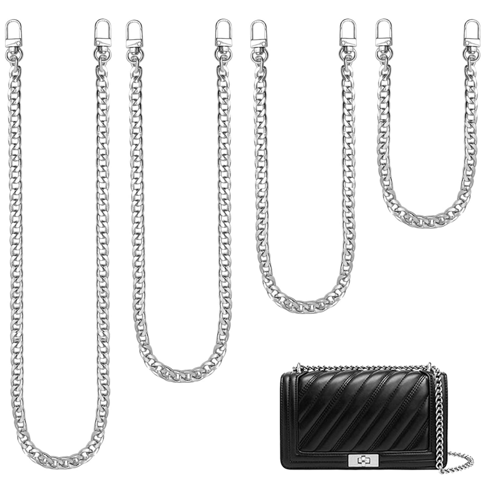 SieTin 3 pezzi Catene per Borse a Tracolla Catena Borse Metallo 100cm Cinghie di Ricambio a Catenella, Catena Borsetta con Fermagli Girevoli per Borsa, Pochette Portafoglio (Argento/Oro/Nero