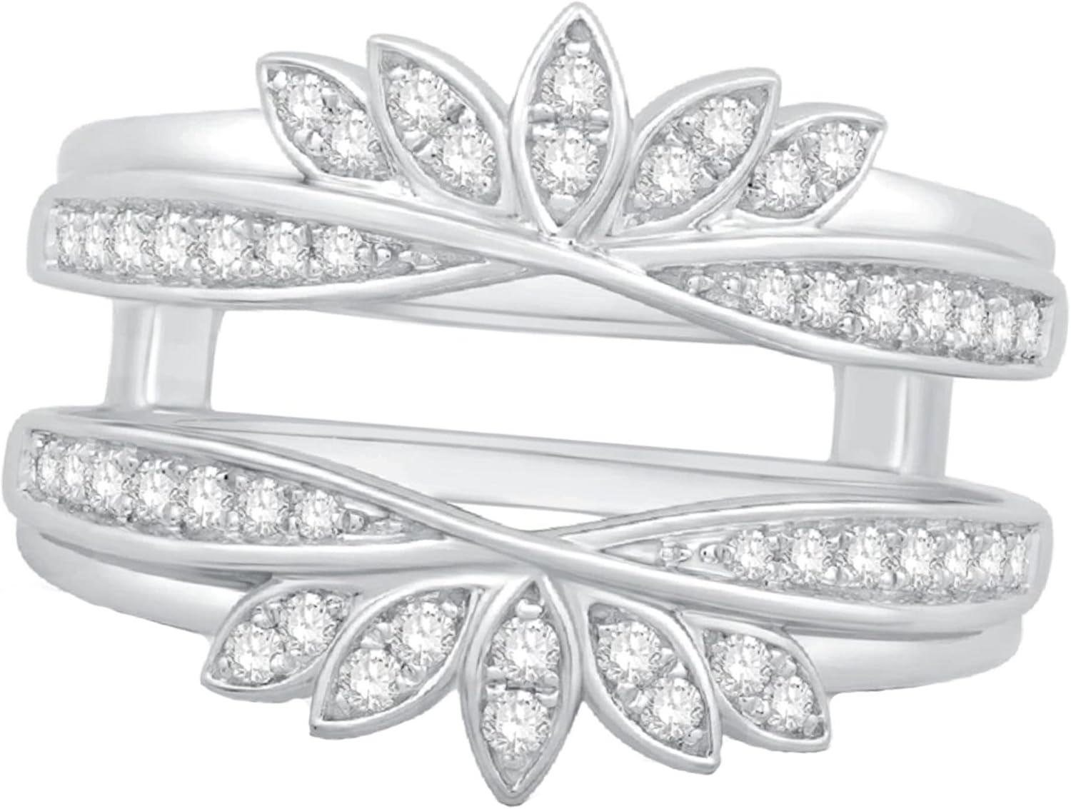 0.79 Ct Round Cut White Diamond 14K White Gold Over Silver Leaf Enhancer Guard Ring For Women's (10.5)