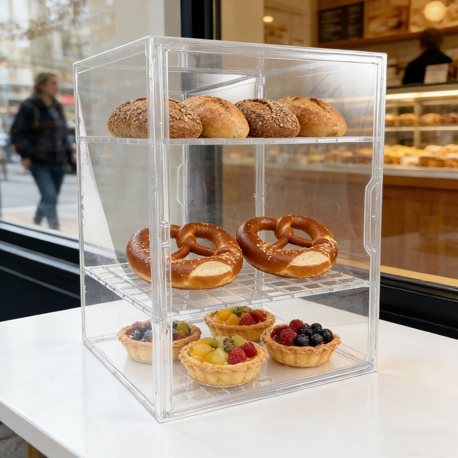 Vitrina de Panadería Transparente de 3 Niveles Ajustable de Acrílico