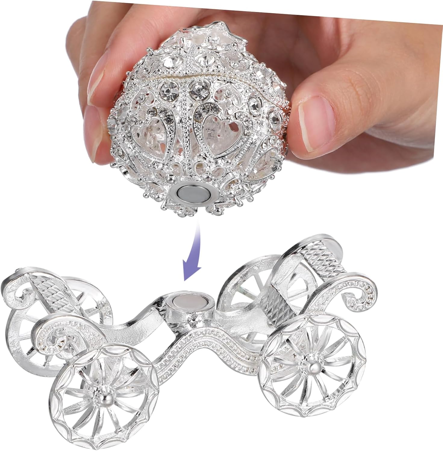 NUOBESTY Crystal Pumpkin Carriage Trinket Box Rhinestone Princess Cinderella Carriage Jewelry Box Hand Painted Jewelry Display Organizer Collectible Figurine Ornament for Women