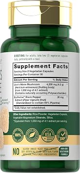 Carlyle Lions Mane Mushroom Capsules | 60 Count | Fruiting Body Formula | with Black Pepper Extract | Vegetarian, Non-GMO, and Gluten Free Supplement
