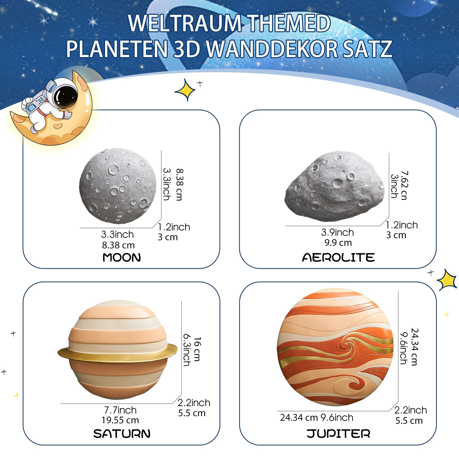 22-teiliges 3D-Weltraum-Dekoset Mit Waben-Aufstellern – Planeten, Astronaut, Raketen Für Klassenzimmer, Kinderzimmer Oder Planetenthemen-Party