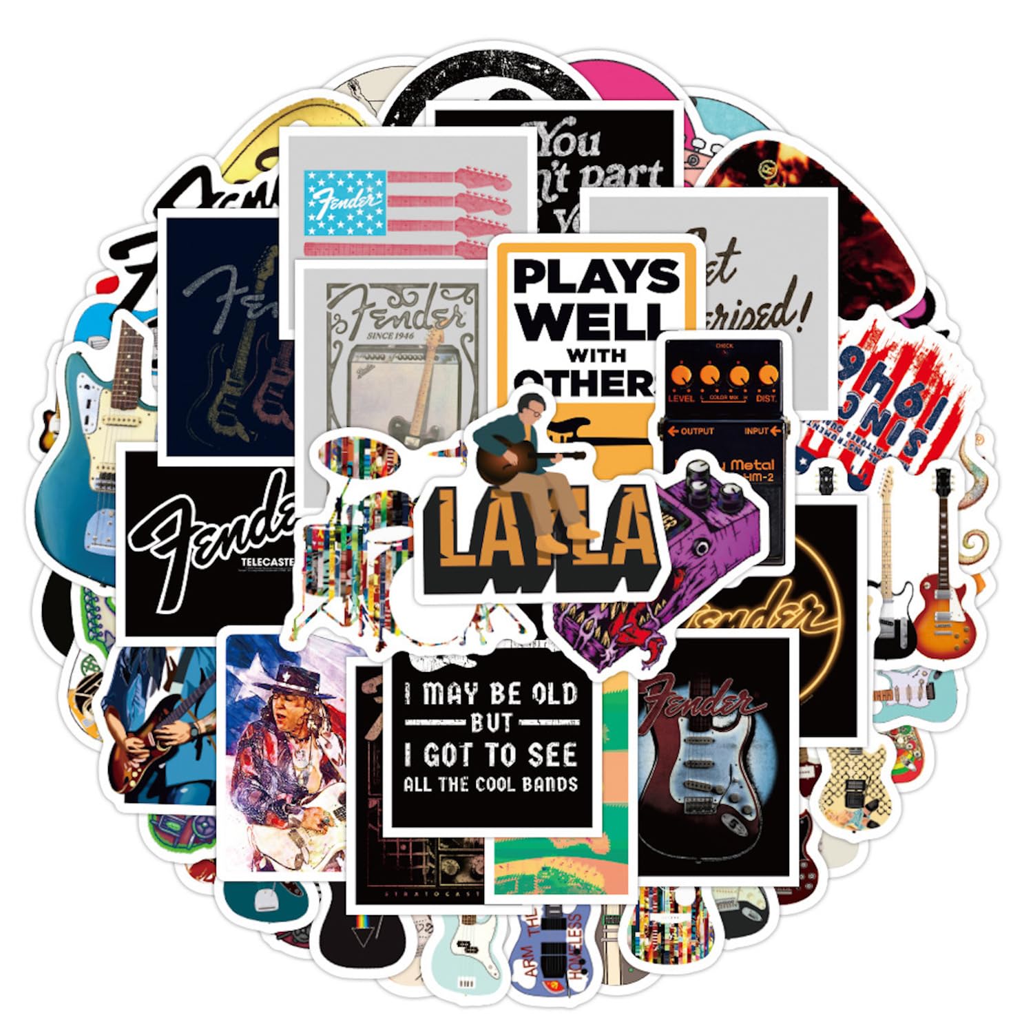 Love Guitar Stickers Electric Guitar Stickers 50 Pcs Water Bottle Waterproof Cool Aesthetic Vinyl Laptop Luggage Skateboard Computer Stickers for Teens Boys Adult