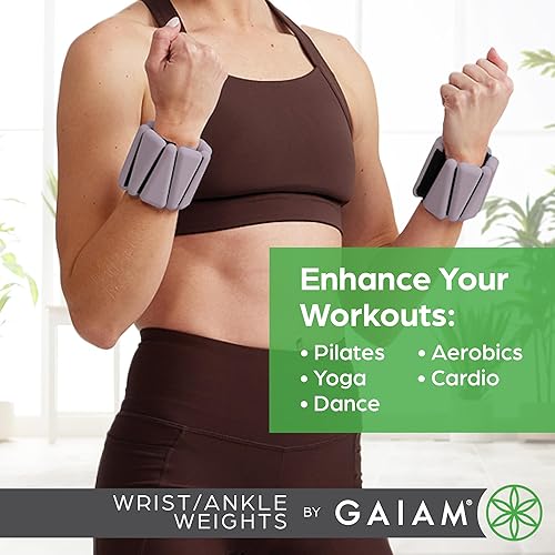 Miniatura 3 de Gaiam Pesas de muñeca y tobillo, pulsera portátil para fortalecer, tonificar y esculpir, pesas de tobillo ajustables para mujeres y hombres para