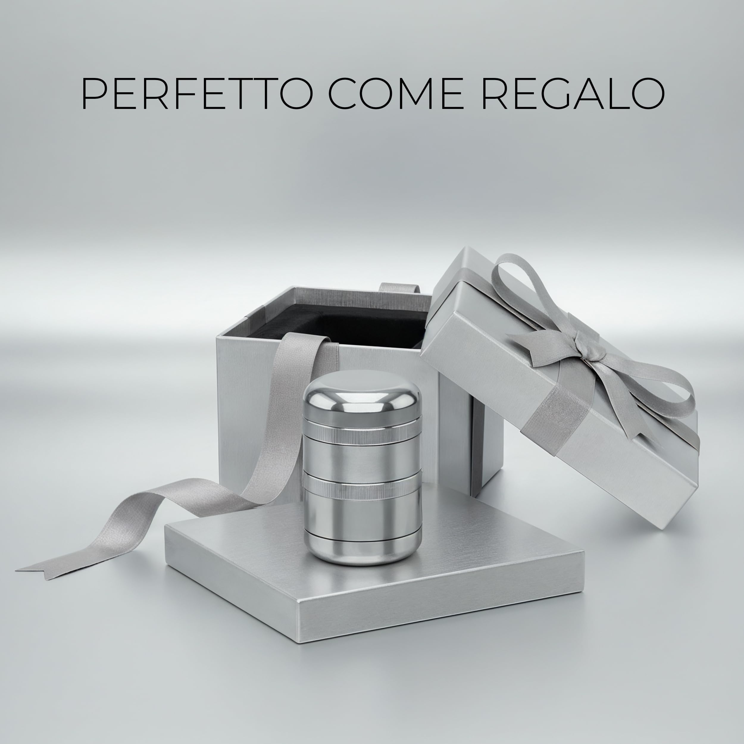 Viberium Grinder Metallo 60 mm- Grinder Belli Tritino, Grinders Kit Original, Accessori per Erbe, Herb Crusher Professionale, Macinino, 4 Pezzi, Argento