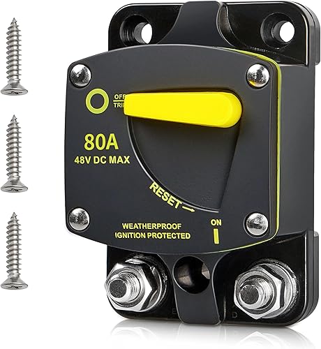 RED WOLF BS6080 Disyuntor de 80 A Amp con interruptor de reinicio manual DC 12-48V para audio de coche, RV, barco, camión, motores de arrastre,