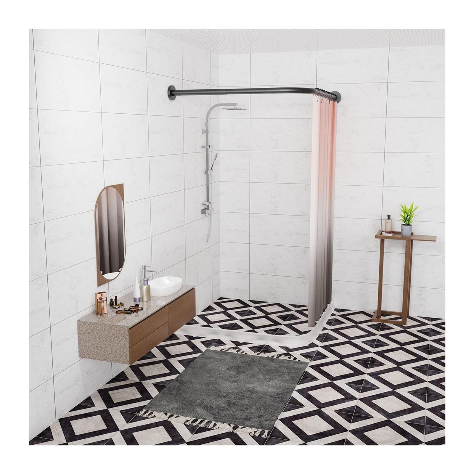 Meiiron Bathroom Tension Shower Curtain Rod 304 Stainless Stretchable L Shaped Bathroom Bathtub Corner Shower Curtain Rail Rack for Bathroom, Drill Free Install (Size : 100~140x100~140cm)