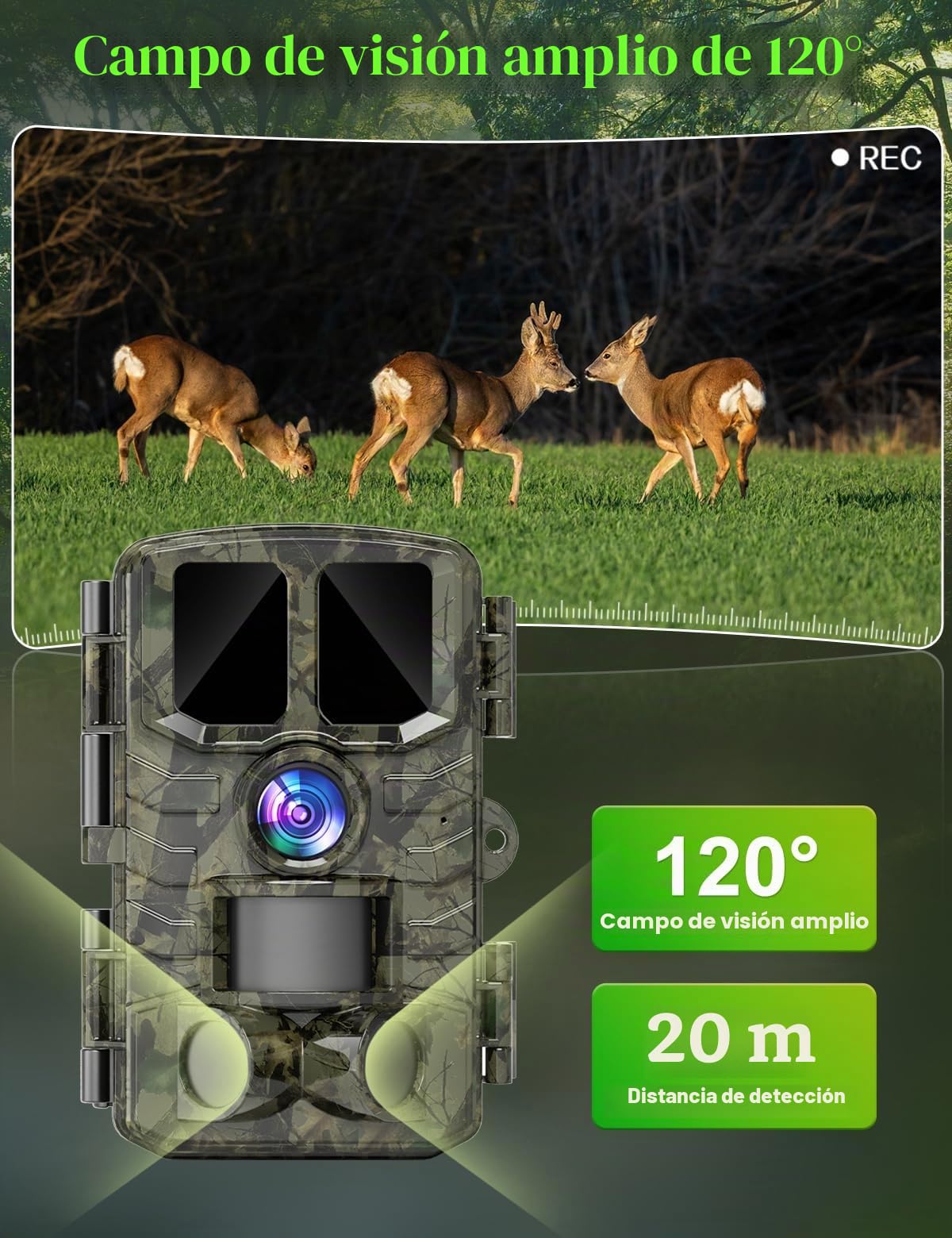 Coolifepro Cámara de Caza, 60MP 4K HD Camara Fototrampeo Infrarroja Nocturna con 850nm IR LED, Tarjeta de 32GB, IP66 para Observación de Animales Vida Silvestre y Monitoreo de Seguridad en Interiores