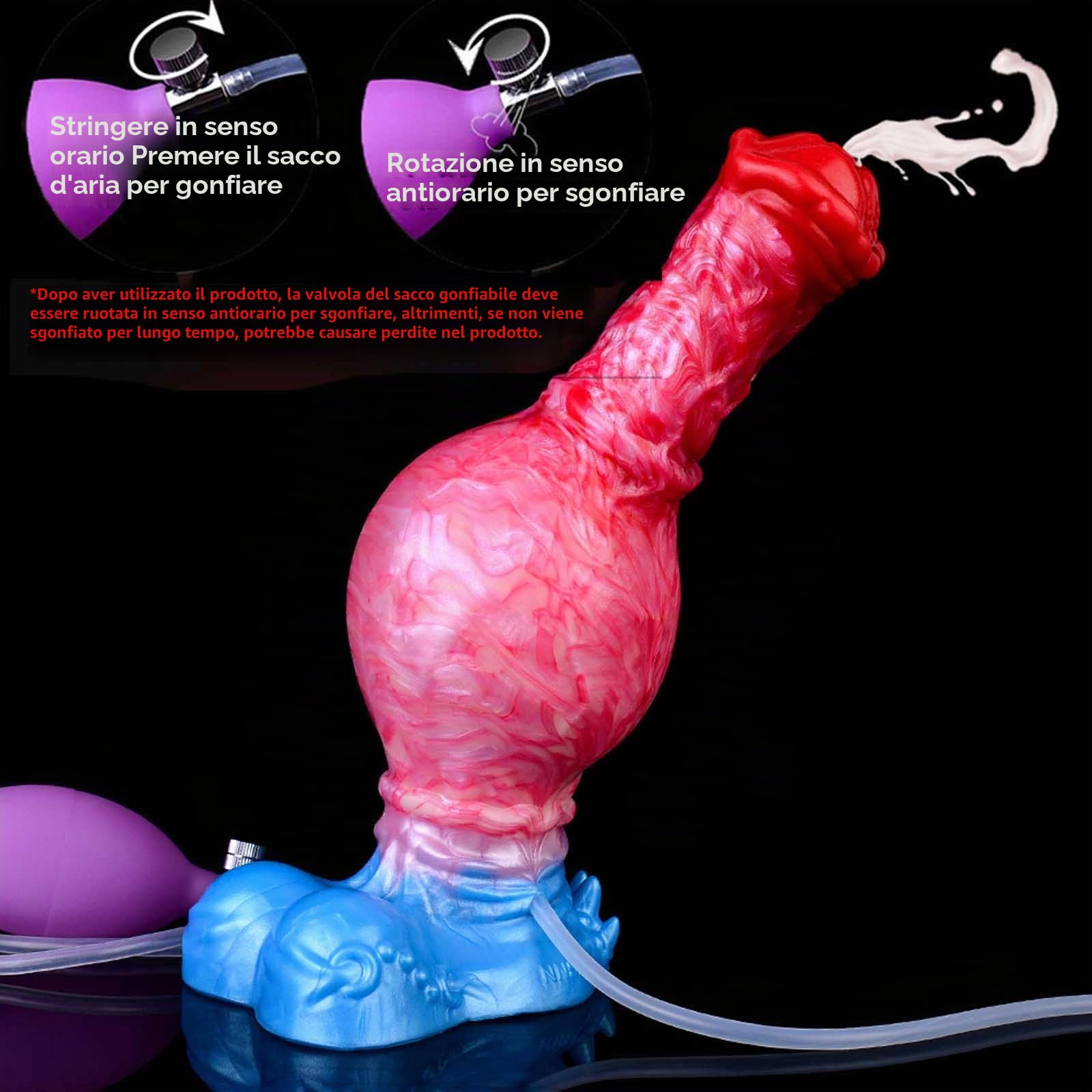 Dildo realistico in silicone per eiaculare Dildo per cani con ventosa, Dildo che spruzza anale Giocattolo sessuale per unisex (dildo da 22,5cm + siringa + airbag gonfiabile)