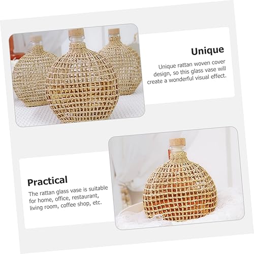 Miniatura 4 de STOBAZA Jarrón de botella de sidra, diseño tejido de ratán, centro de mesa decorativo elegante para mesa