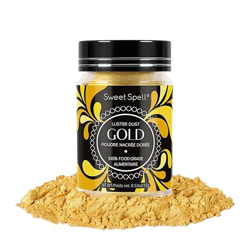Sweet Spell Gold Luster Dust Edible Glitter (15g) - Shimmer Pearl Dust Powder for Decorating Cakes, Chocolate, Drinks, Cocktails - 100% Edible, Food