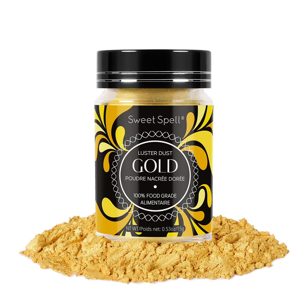 Sweet Spell Gold Luster Dust Edible Glitter (15g) - Shimmer Pearl Dust Powder for Decorating Cakes, Chocolate, Drinks, Cocktails - 100% Edible, Food Grade, Vegan, Gluten-Free
