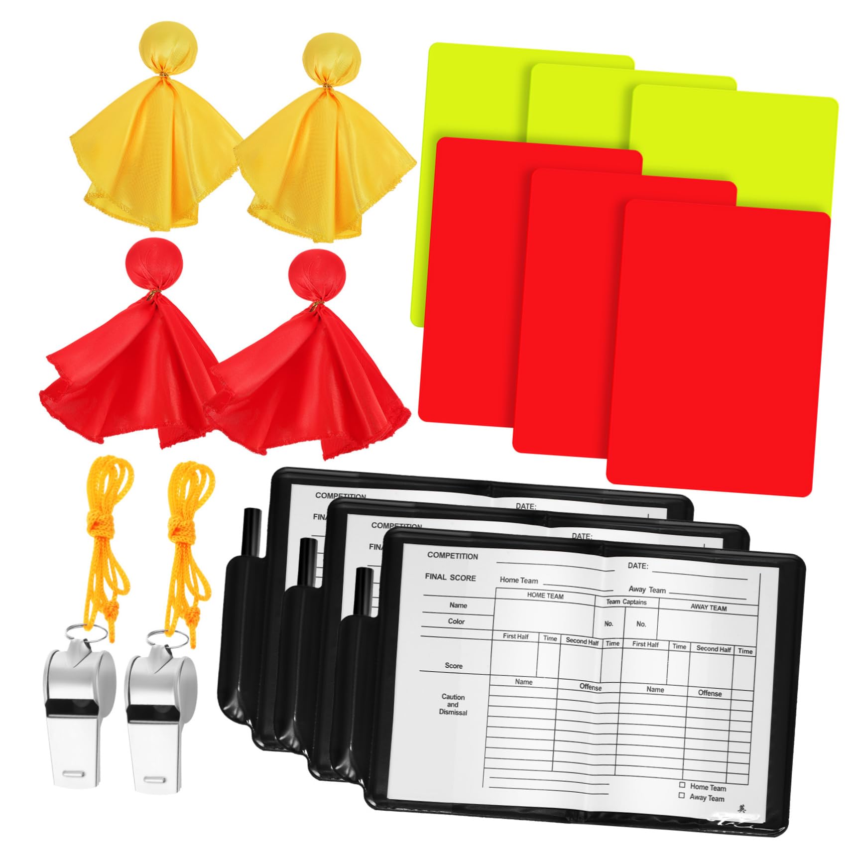 Gogogmee 1Set Referee Card with Whistles Red Yellow Soccer Warning Cards Durable Metal Whistle Lanyard Essential Sports Judge Tools for Football Matches