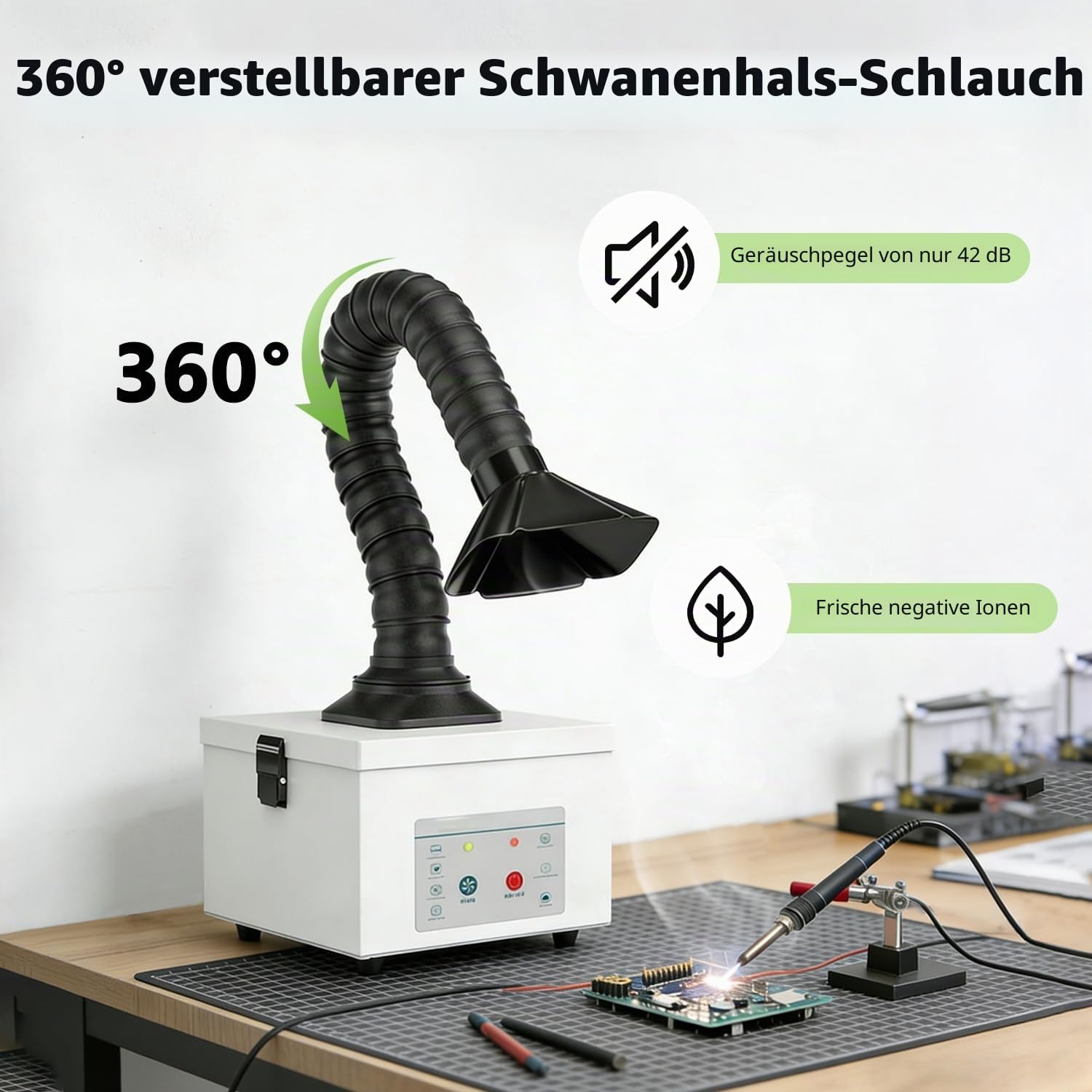 Lötabsaugung 45W, Lötrauchabsaugung mit Aktivkohlefilter, Lötrauchabsorber Desktop Mobil Rauchabsauger 138 m³/h, Geräuscharmes Rauchreinigung für Lötrauch, Laserdampf & Feinstaub