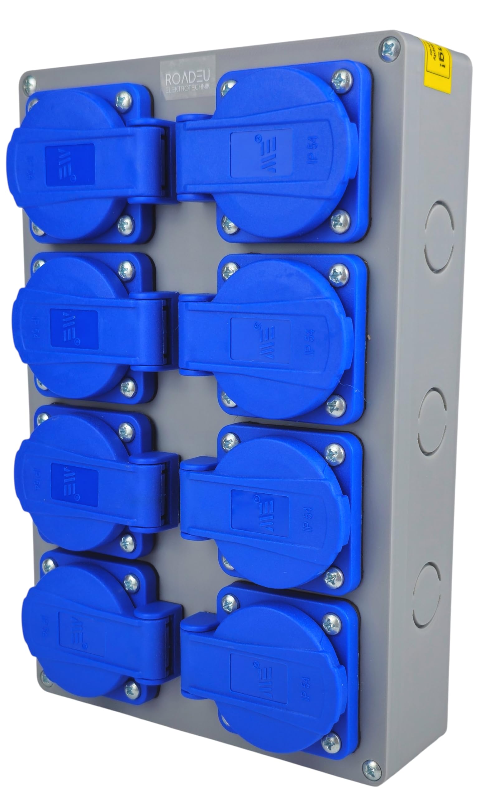 RoadEu Multipresa 8 Prese IP44 Verticale | Schuko 230V/16A | Scatola di Derivazione Pre-cablata | Quadro Elettrico Industriale per Officina Cantiere