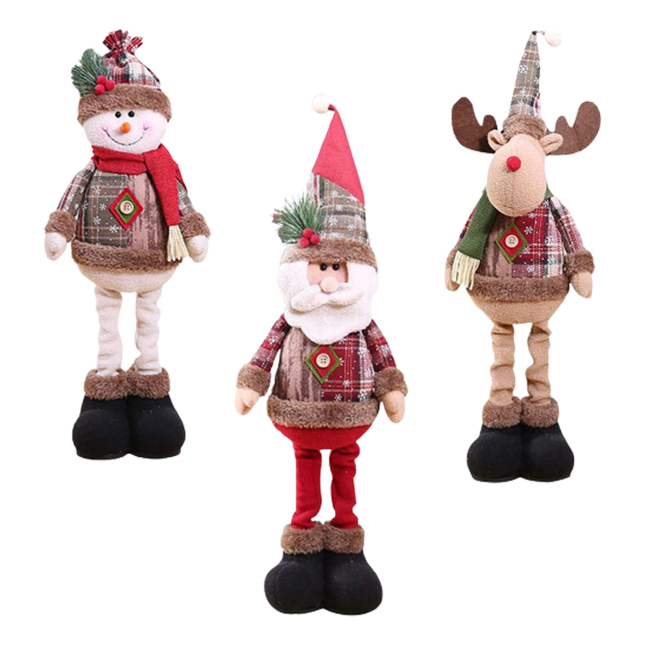 Figurines de Noël rétractables : lot de 3 poupées Renne, Bonhomme de Neige et Père Noël pour la maison