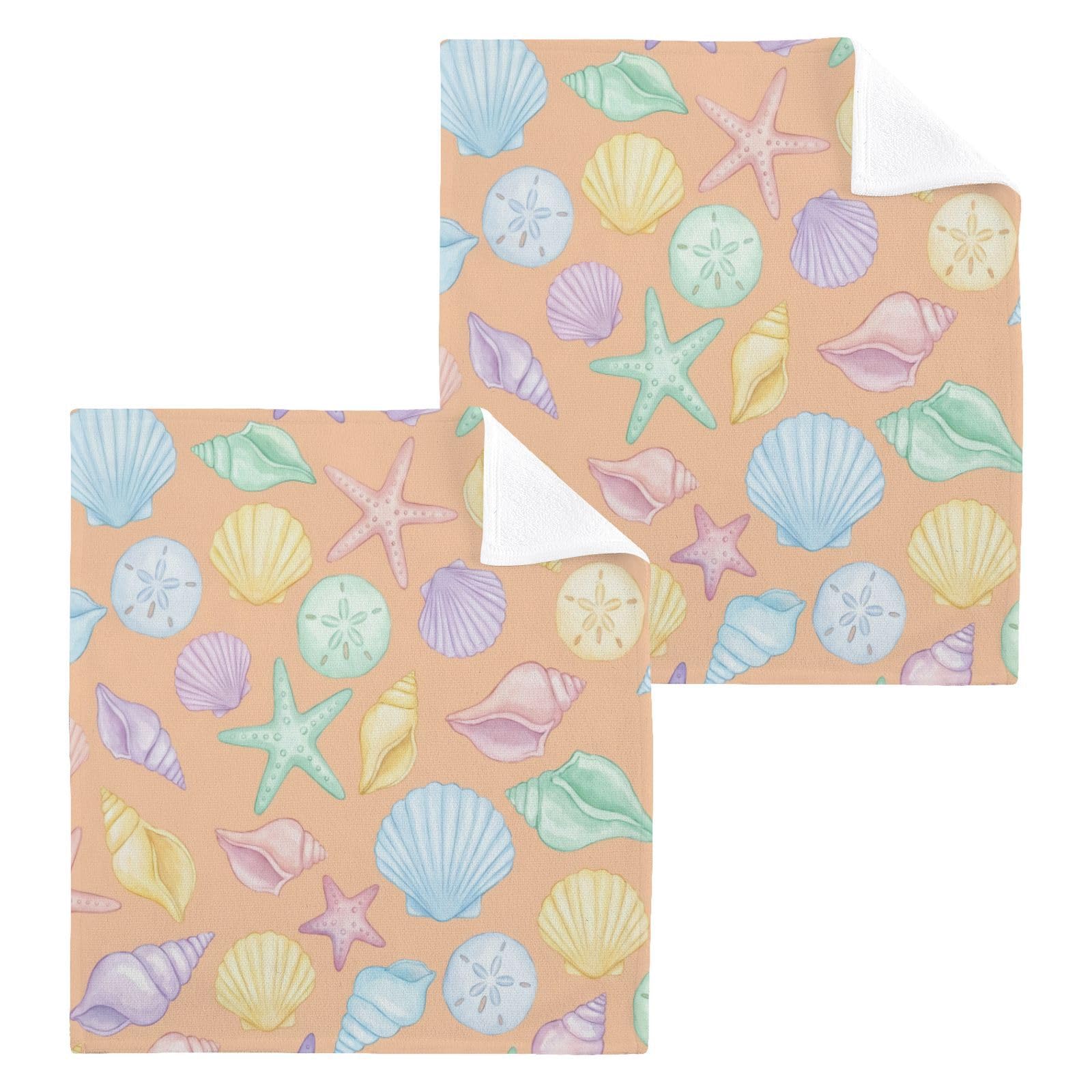 BOESI Pastel Seashell Pattern 12x12in Cotton Washcloth,Face Towel
