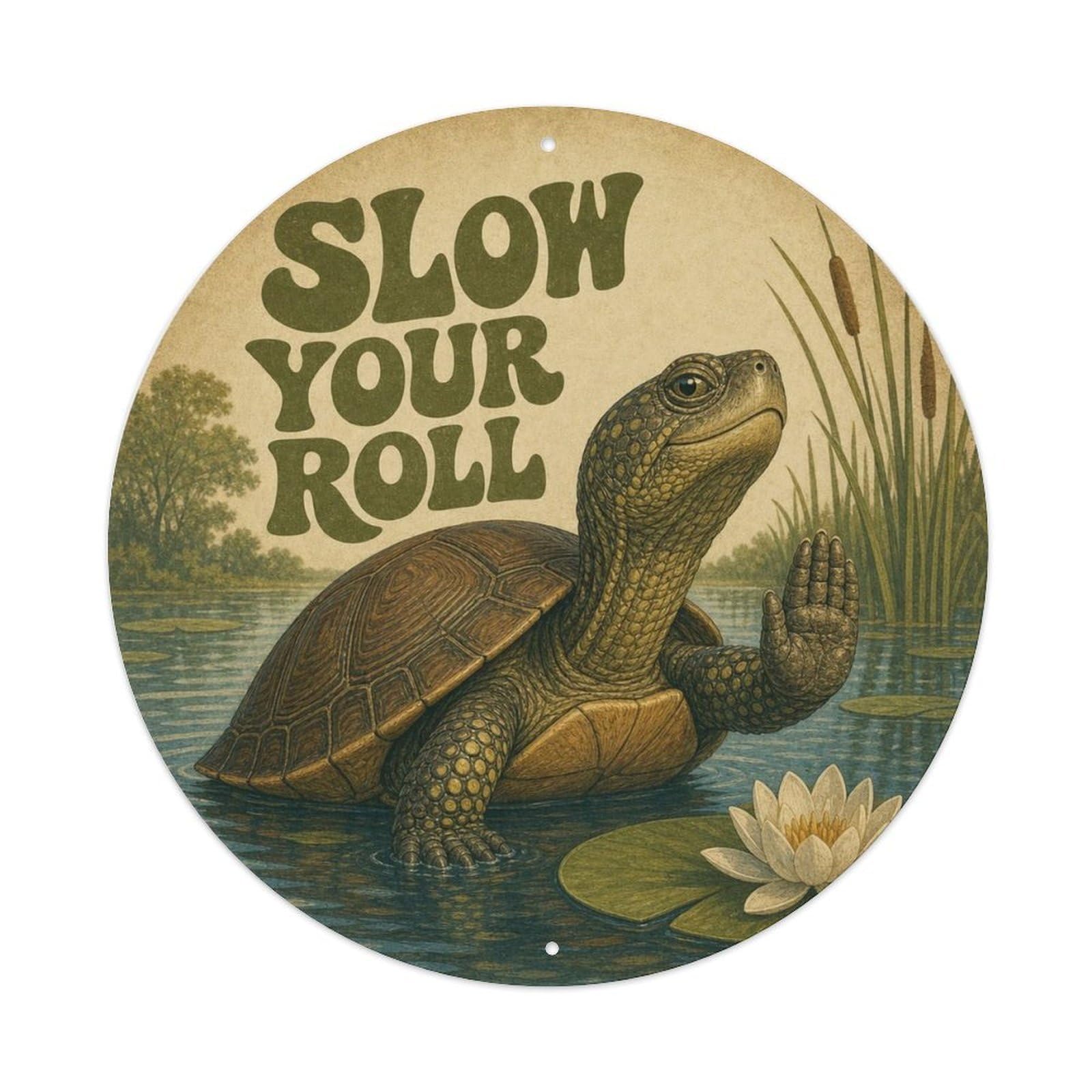 Okngb Style Turtle Comic Pose Reptile Retro Meme Humor Pop Metal Tin Sign Plaque Wall Decor For Cafe, Man Cave, Club Bar, Office, Home Garden Round Metal Poster 8X8inch