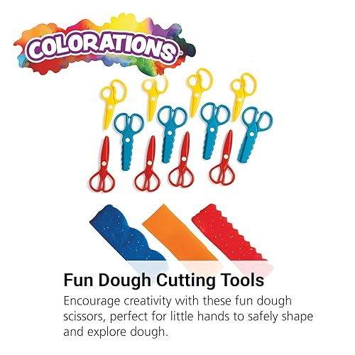 Miniatura 3 de Colorations Tijeras de plástico divertidas para masa para textura, juego de 12, 3 diseños, fácil de limpiar, seguras, artes y manualidades,