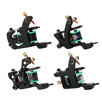 Tattoo Machine for Beginners Coil Tattoo Gun Set with 12 Wrap Copper Coil Switches Adjustable Alloy Frame for Lining Shading Starter Artists,4 Machines