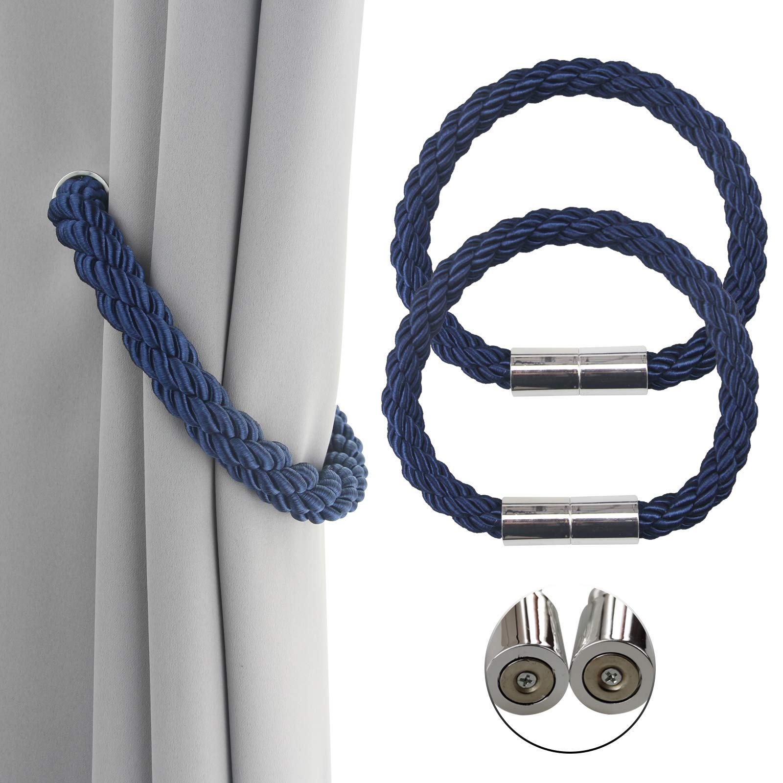 OUdini Curtain Tiebacks, Curtain Rope Holdbacks Curtain Ties Backs for Thin or Thick Window Draperies/New Navy/2Pcs