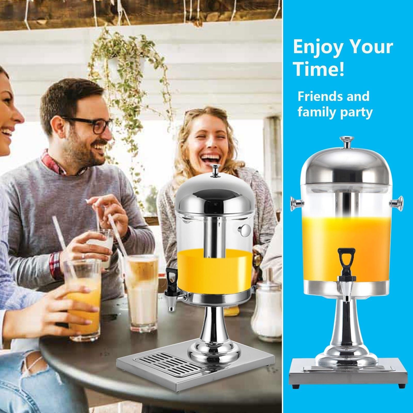 Dispensador de bebidas de 8 L con espiga y bandeja de cámara de hielo, dispensador de bebidas de acero inoxidable y plástico para fiestas y eventos, ideal para zumos y bebidas frías