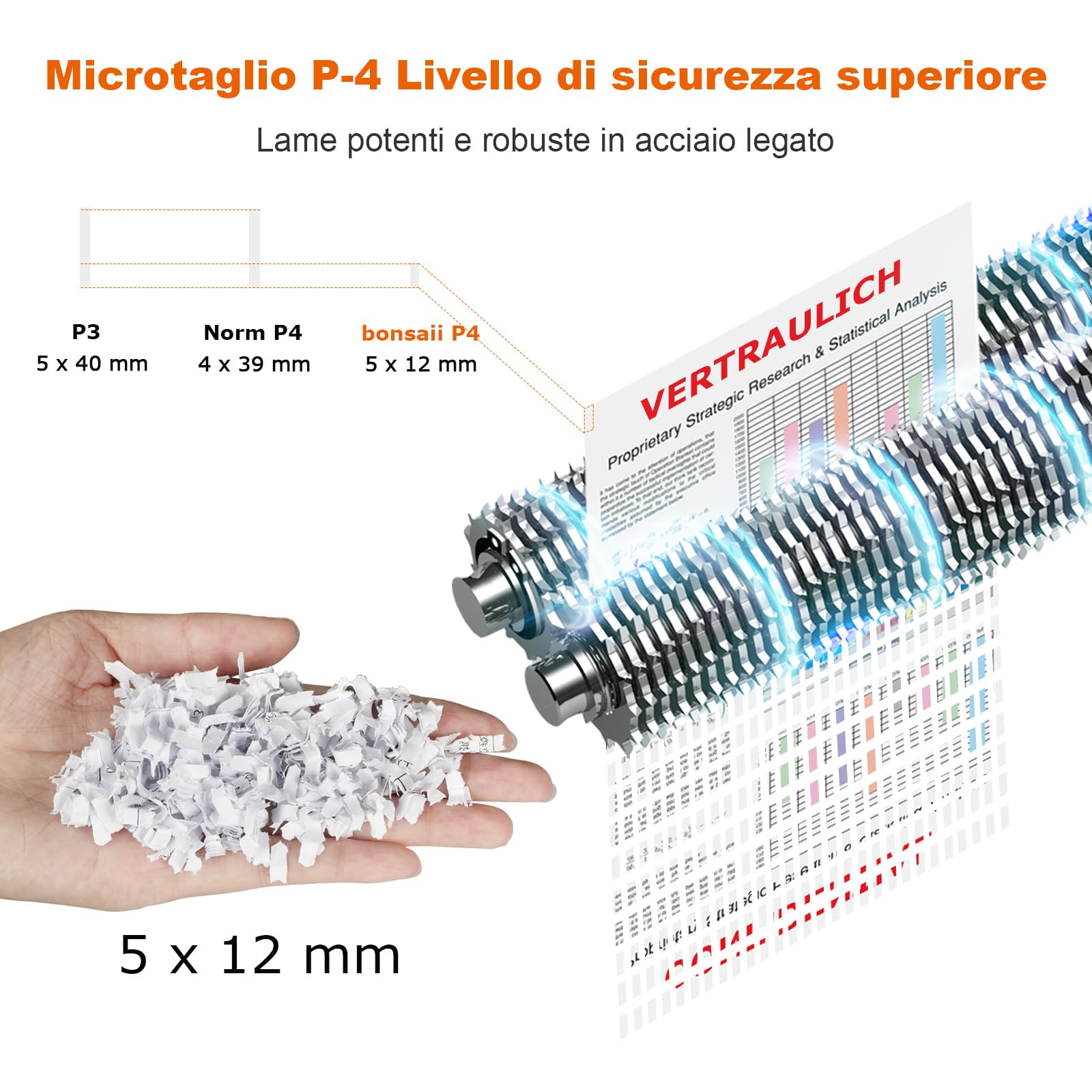 Bonsaii distruggidocumenti professionale 12 Fogli, Taglio a Micro Frammenti con Funzione Distruggi Carte di Credito/CD, per Casa e Ufficio, con ruote e Cestino da 16 litri (C266-B)