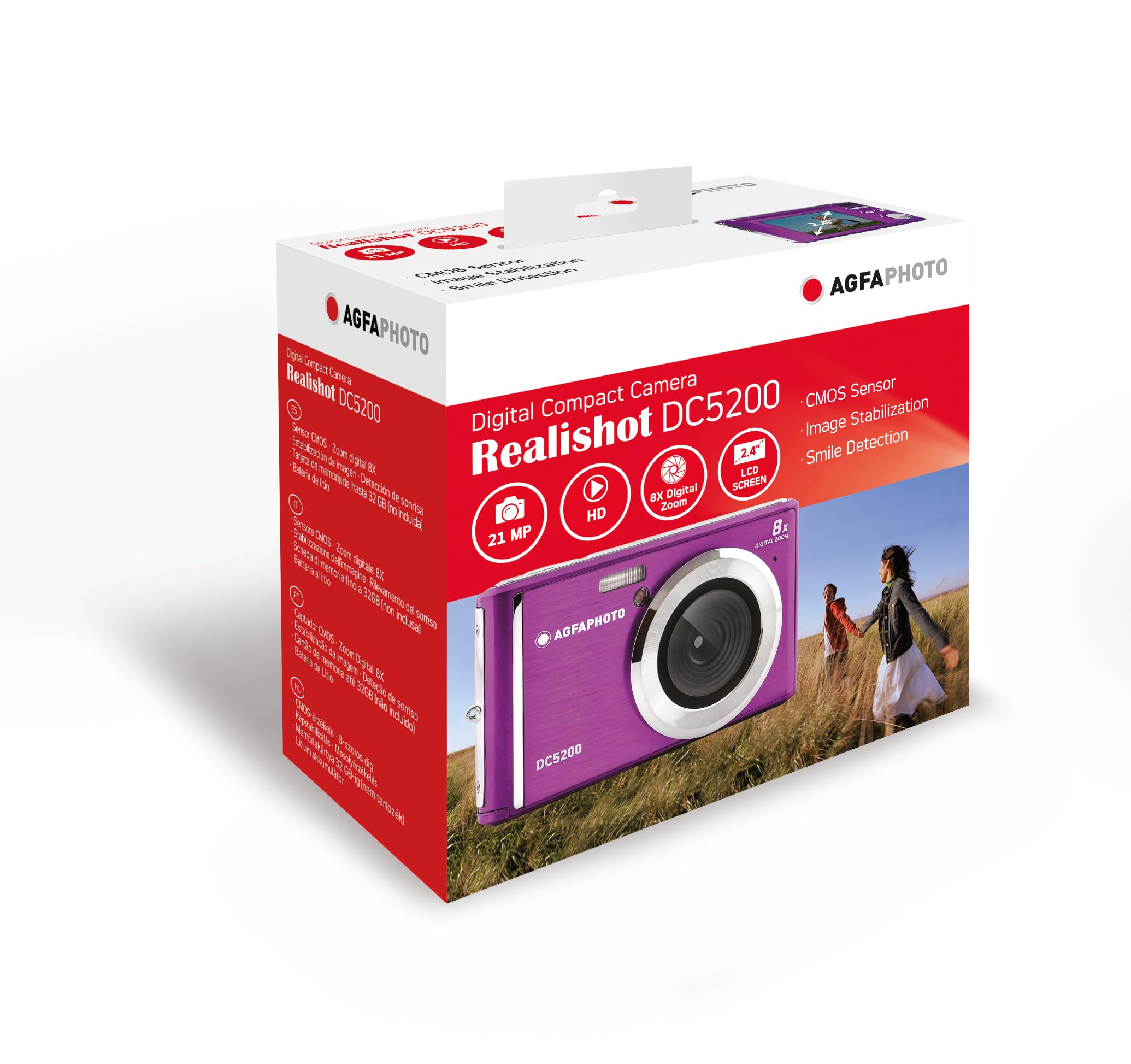 AGFA PHOTO Realishot DC5200 - Kompaktes Digitalkamera, 21MP, 2,4” LCD-Bildschirm, 8x Digitalzoom, HD 720p Video, Lithiumbatterie, SD-Karten, Szenenmodi - Violett