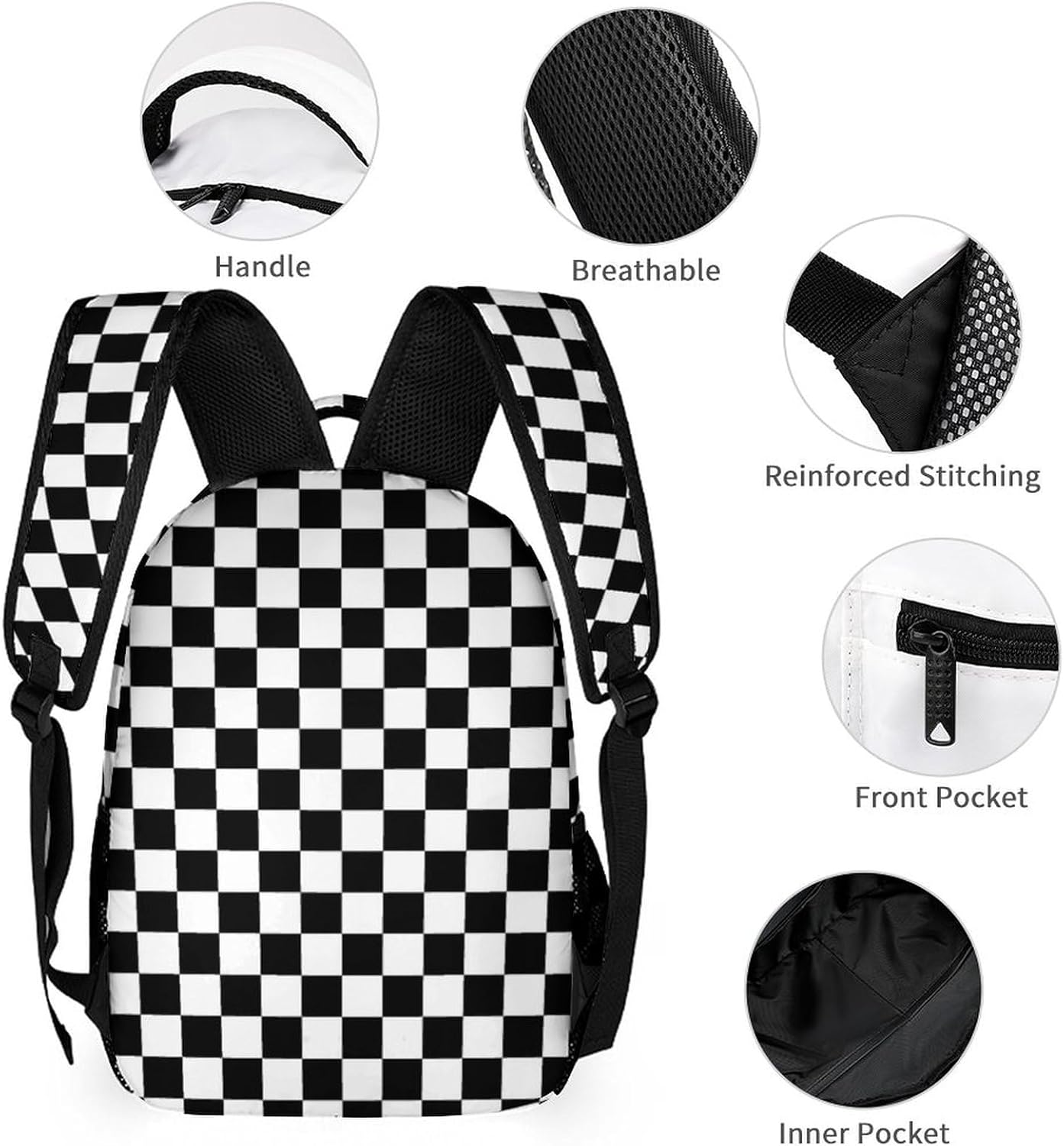 Colorful Multi Pocket Backpack Set School Bookbag with Lunch Bag Lightweight Pencil Case Pouch Bag (Checkered, One Size) - Image 2