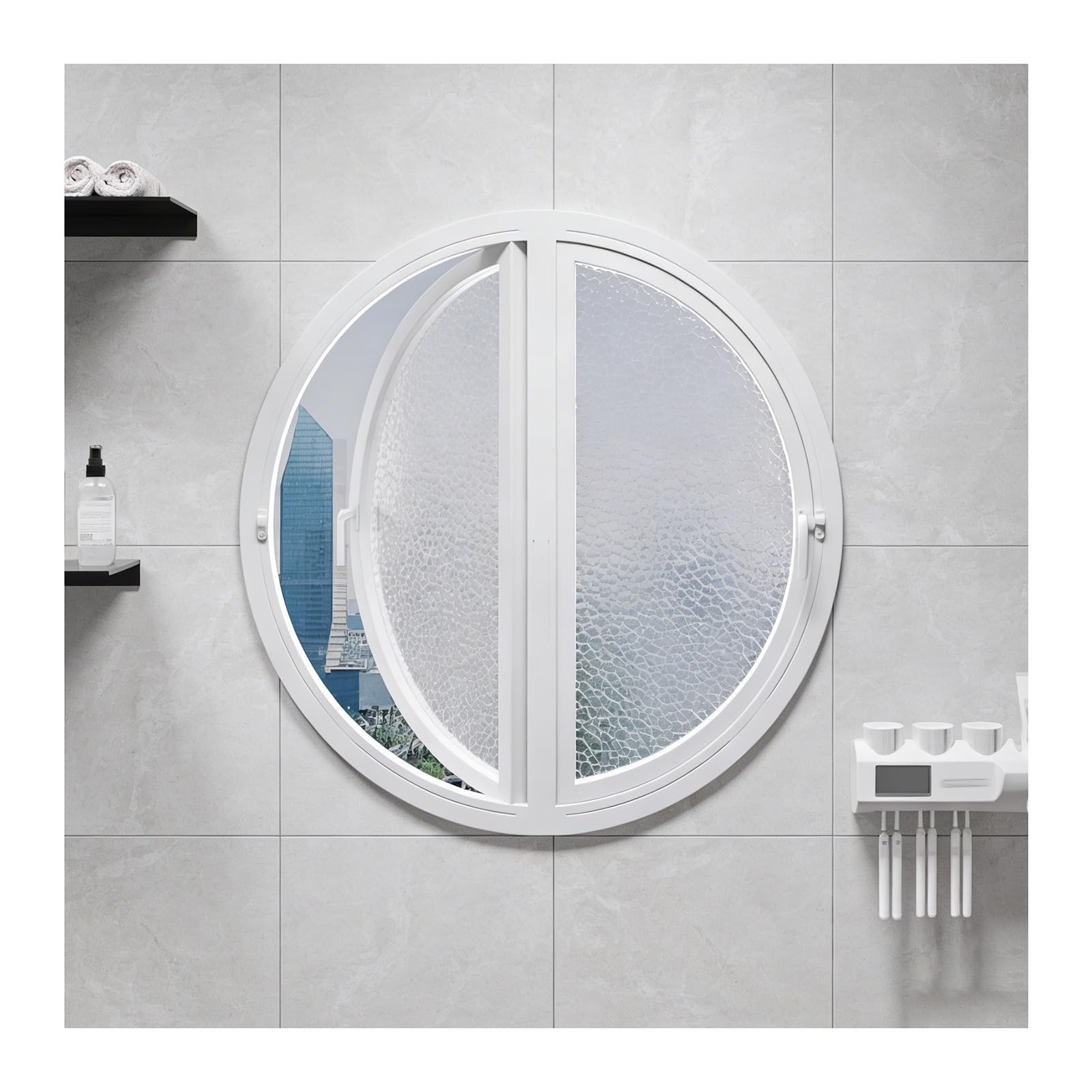 Ventana Ventana Redonda abatible de Doble Apertura, Ojo de Buey Empotrado Personalizado con Vidrio Templado, ventilación Elegante para decoración del hogar(White,101 cm/39.8 in)