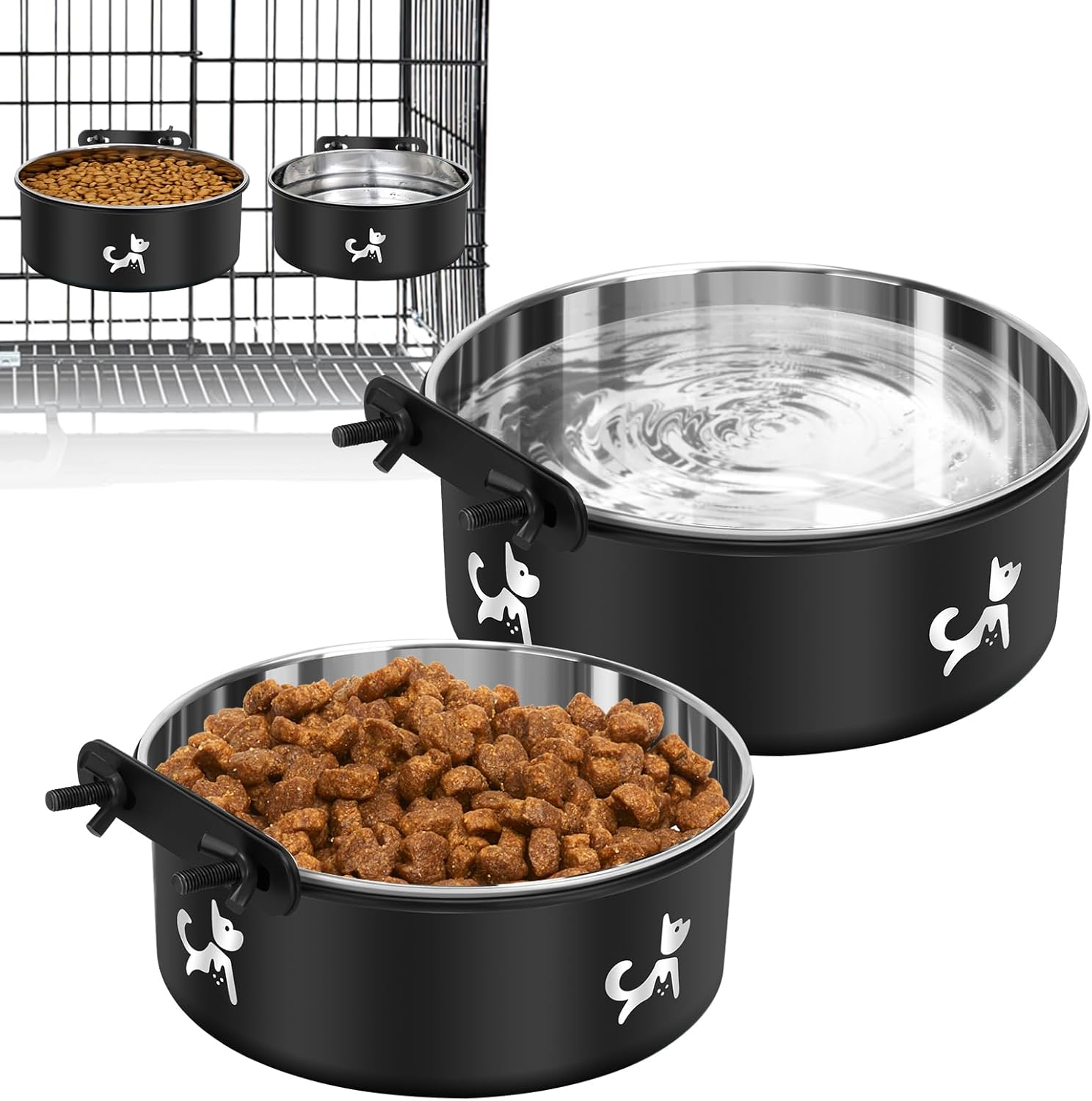 Pet Supplies Crate Water Bowl No Spill, 2 Pack Hanging Dog Bowls for