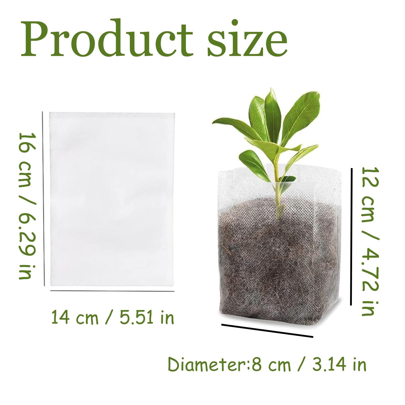 200 sacs semilleros biodégradables, Space Bolsas biodegradables no Tejidas para viveros, Bolsas de Vivero Biodegradables, para Plantas de Semillero Plantación Trasplante, 14 x 16 cm