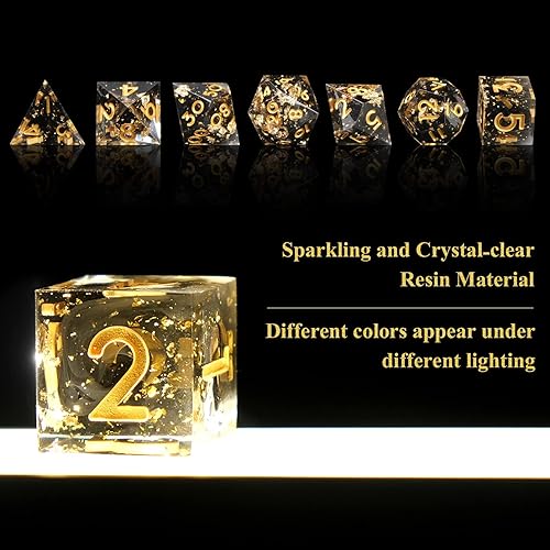 Miniatura 3 de Juego de dados DND hecho a mano de 7 accesorios, dados de borde afilado para juegos TTRPG de mazmorras y dragones, dados poliédricos de múltiples