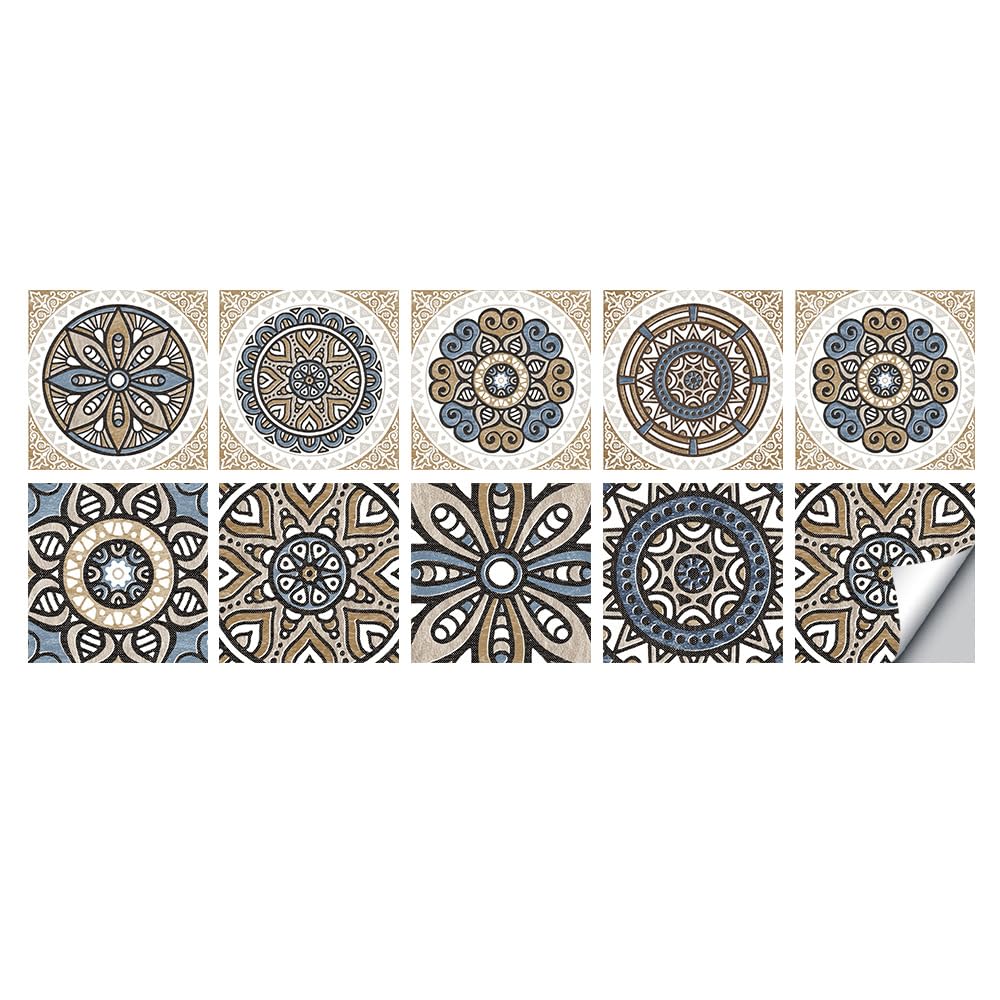 LMYSXAOZ Tile Stickers Stick on Tiles, Self Adhesive Wall Tiles for Bathroom Kitchen, Oil Proof DIY Peel and Floor Vintage Mandala (30x30cm,Mandala6)