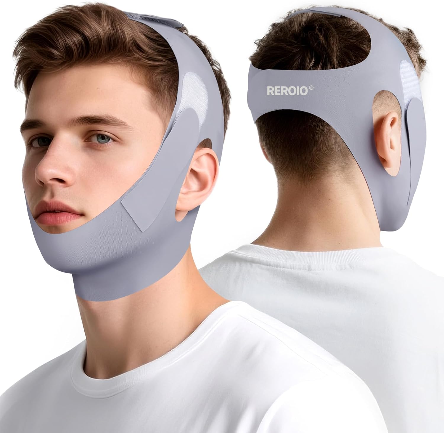 Product image of Chin Strap for Sleeping with 4-Side Adjustment, Anti Snoring Chin Strap Elasticity for Adults, Anti Snoring Devices Breathable and Durable, Snore Stopper for CPAP Users, Gray, M