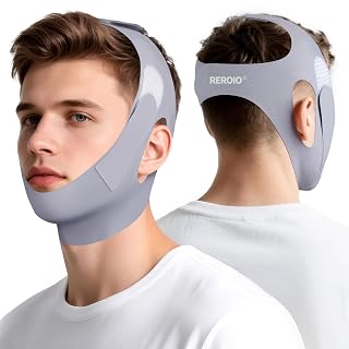 Chin Strap for Sleeping with 4-Side Adjustment, Anti Snoring Chin Strap Elasticity for Adults, Anti Snoring Devices Breathable and Durable, Snore Stopper for CPAP Users, Gray, M - Amazon product rated Grade A