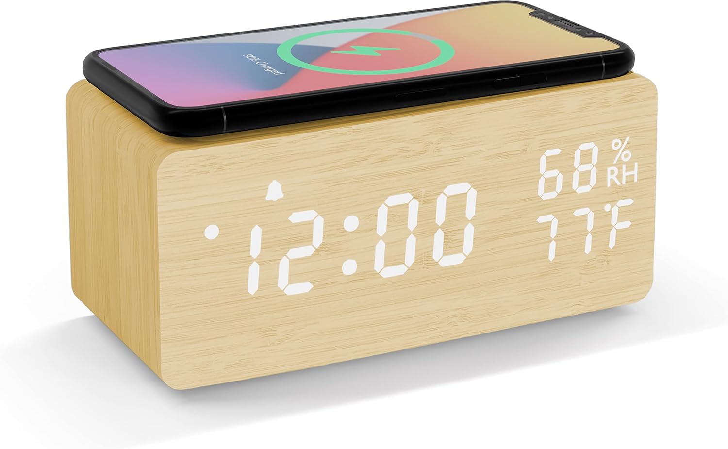 JALL Wooden Digital Alarm Clock with Wireless Charging, 3