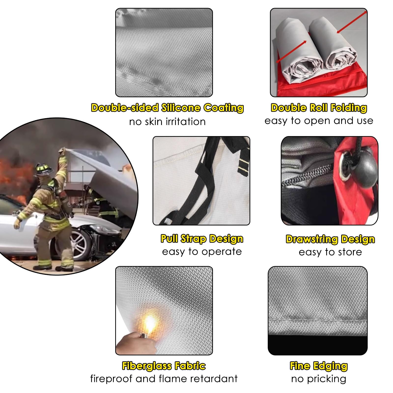 Couverture anti-incendie pour la sécurité des véhicules électriques, réutilisable avec sac de transport, idéale pour les stations de recharge de garage et les entrepôts