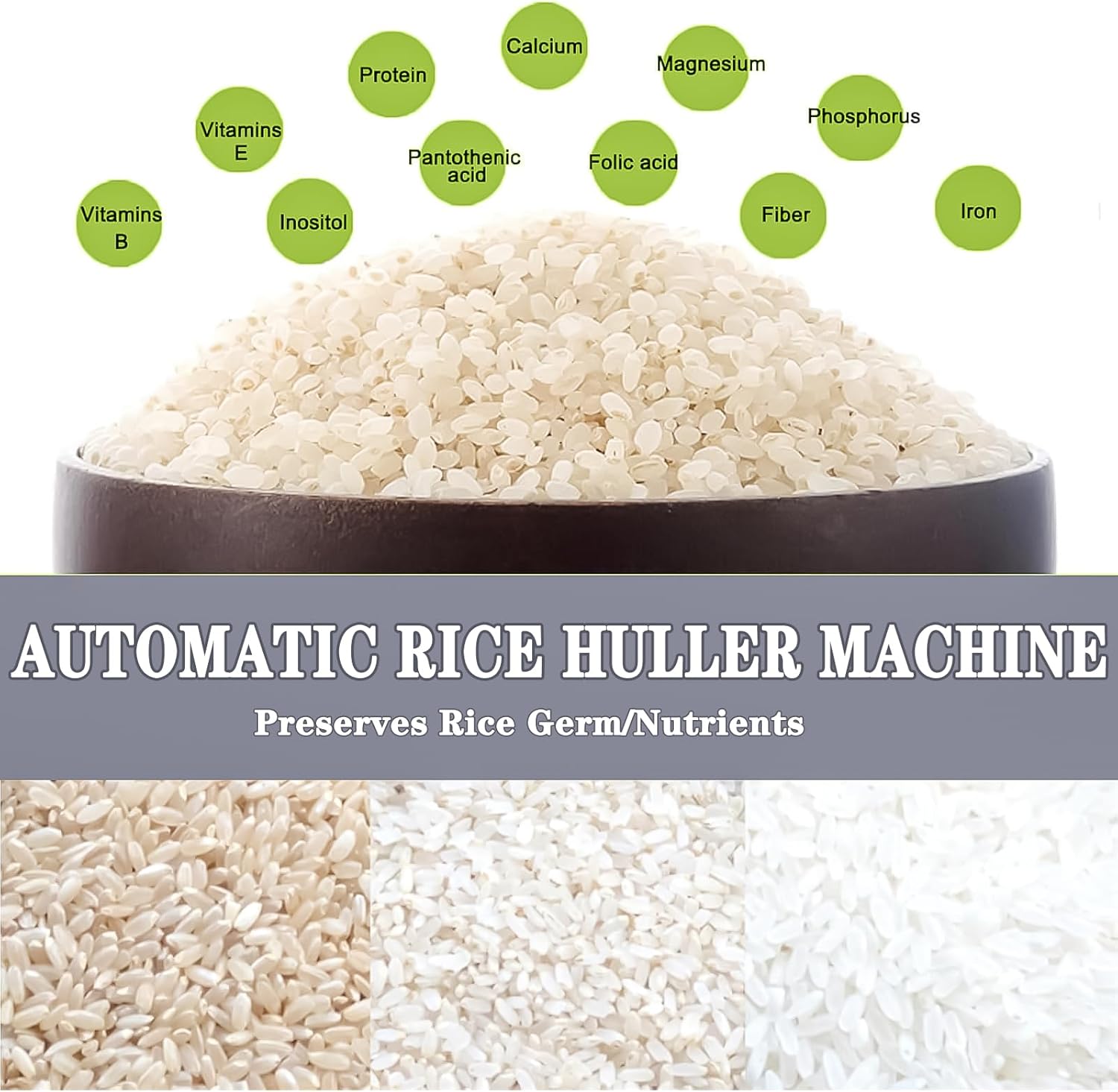 500W Automatic Rice Milling and Hulling Machine, Grain Peeling Sheller with Rice Bran Separator, 60 kg/h Capacity for Wheat and Cereals, Household Electric Rice Mill
