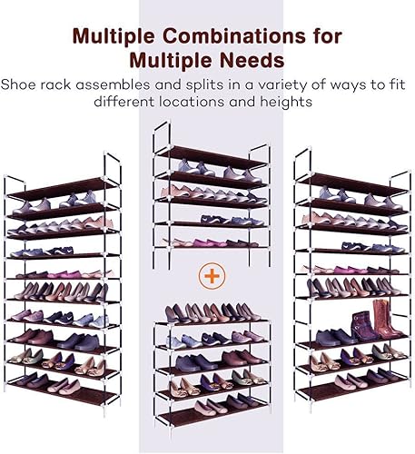 Miniatura 4 de WEI WEI GLOBAL Zapatero de 10 niveles, 50 pares de organizador de zapatos de tela no tejida, gabinete organizador de torre de zapatos, estante de